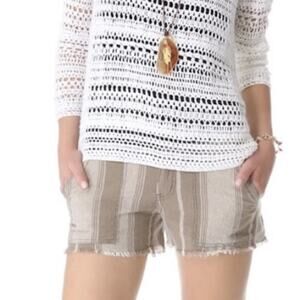 Free People Linen Blend Raw Hem Brown Striped Shorts Size 8